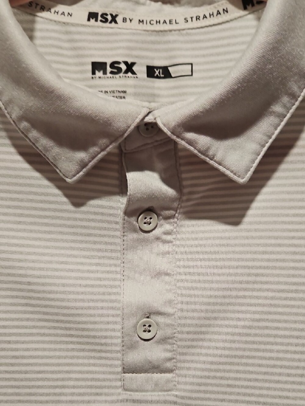 MSX by Michael Strahan Men's Light Gray Striped Performance Polo - Picture 3 of 6